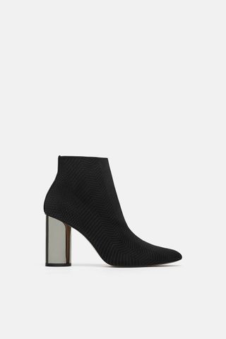 Zara + Fabric Ankle Boots With Metallic Heel