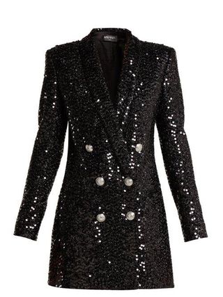 Balmain + Double Breasted Sequined Blazer Dress