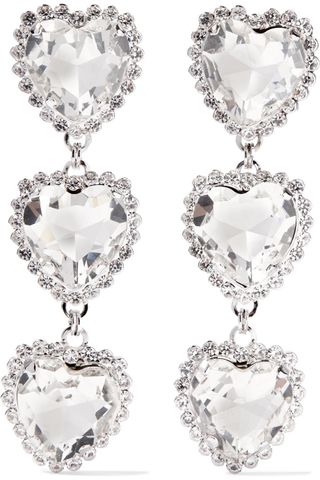 Alessandra Rich + Silver-Tone Crystal Clip Earrings