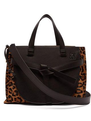 Loewe + Gate Leopard Print Leather Tote Bag