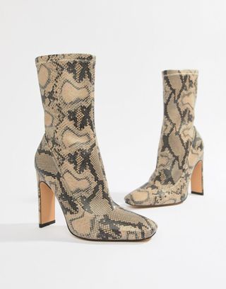 Missguided + Heeled Ankle Boots in Snake Print