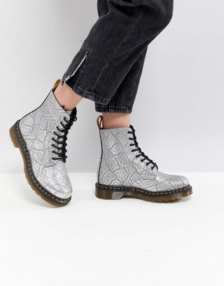 Dr. Martens + Vegan Silver Snake Lace up Boots