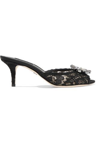 Dolce & Gabbana + Crystal-Embellished Corded Lace Mules