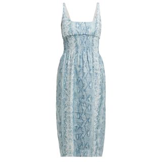 Emilia Wickstead + Python-Print Shirred Linen Midi Dress