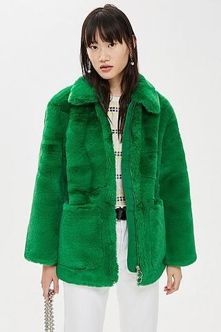 Topshop + Faux Fur Zip Up Jacket