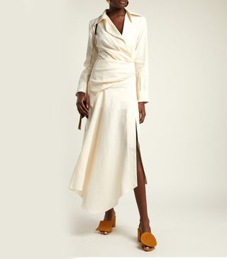 Jacquemus + Sabah Ruched Linen-Blend Midi Dress