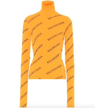 Balenciaga + Logo-Knit Turtleneck Sweater
