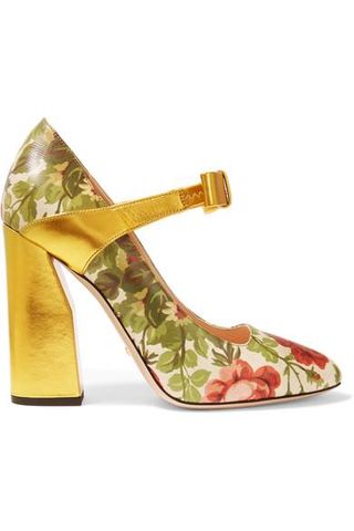 Gucci + Floral-Print Textured-Leather Pumps
