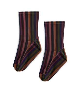 Darner + Mesh Socks in Olive Stripes