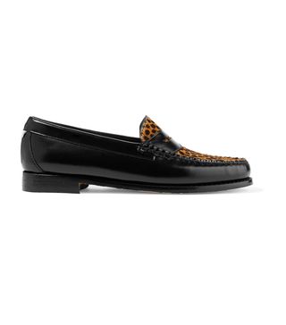 Re/Done + Weejuns The Whitney Glossed-Leather and Leopard-Print Calf Hair Loafers