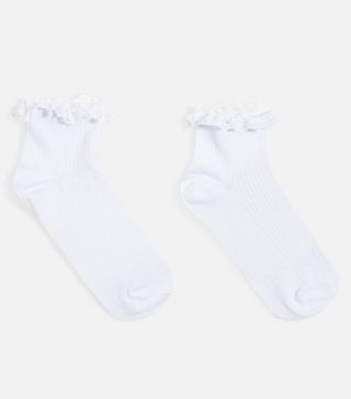 Topshop + Lace Trim Ribbed Ankle Socks
