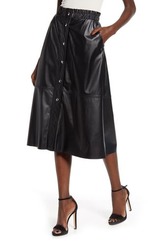 Blank NYC + Snap Front Faux Leather Midi Skirt