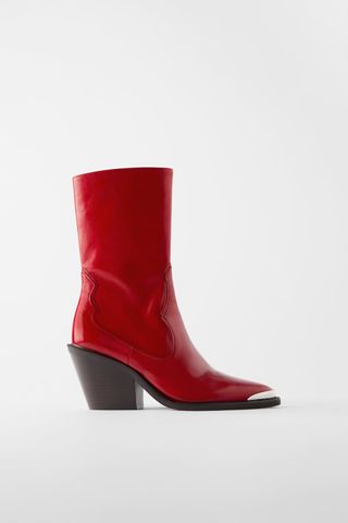 Zara + Leather Heeled Cowboy Boots