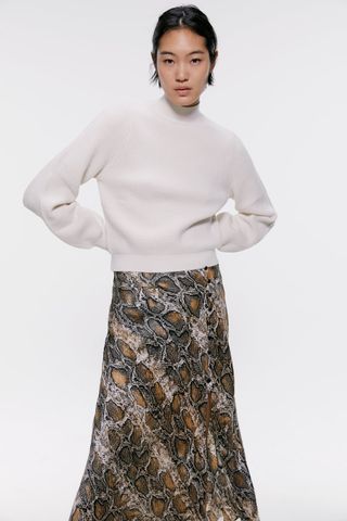 Zara + Snakeskin Printed Midi Skirt