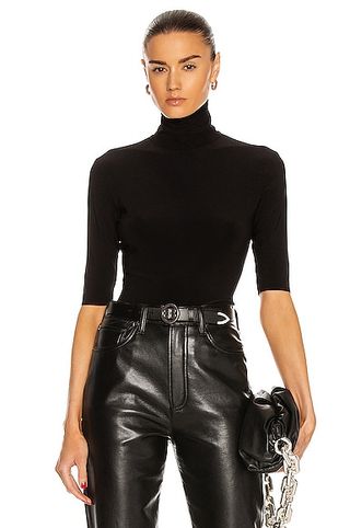 Norma Kamali + Slim Fit Short Sleeve Turtleneck Top