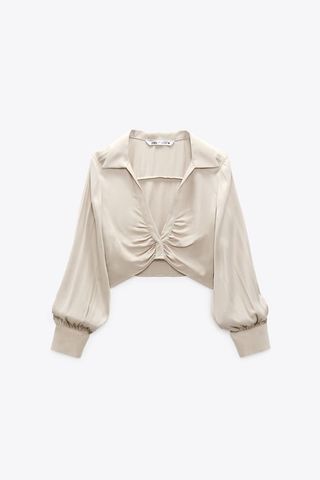 Zara + Cropped Satin Blouse