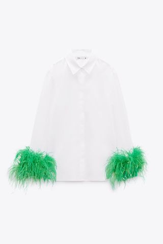 Zara + Poplin Shirt with Feather Appliqués