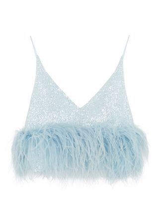 16Arlington + Poppy Blue Feather-Trimmed Sequin Top
