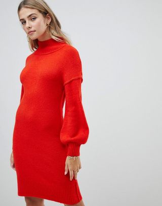 Fashion Union + Knitted Dress With Balloon Sleeves