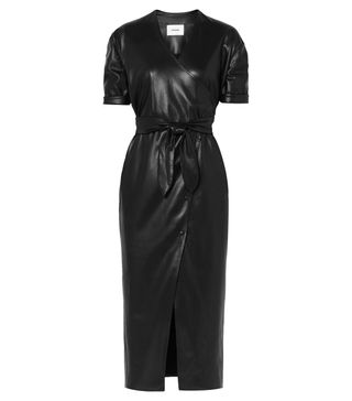 Nanushka + Penelope Vegan Faux Leather Wrap Midi Dress