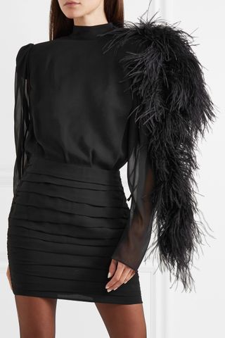 Magda Butrym + Dubai Feather-Trimmed Silk-Georgette Mini Dress