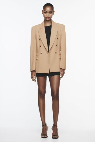 Zara + Tailored Double Breasted Long Blazer