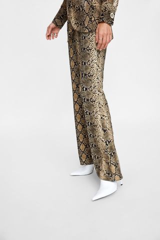 Zara + Flared Pants With Snakeskin Print