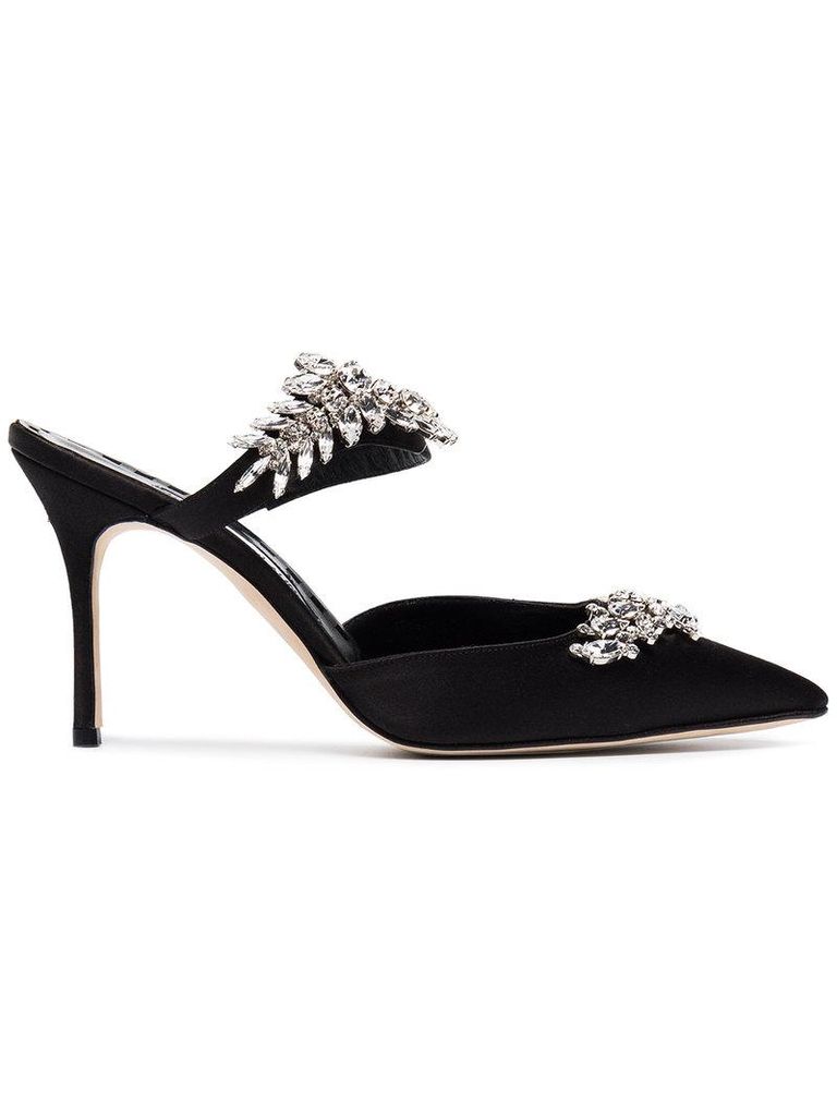 CRYSTAL HIGH HEEL MULE 10 CM IN BLACK LAMBSKIN main image 0