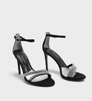 Charles & Keith + Embellished Ankle Strap Suede Sandals