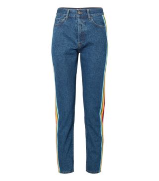 Palm Angels + Striped Grosgrain-Trimmed High-Rise Slim-Leg Jeans