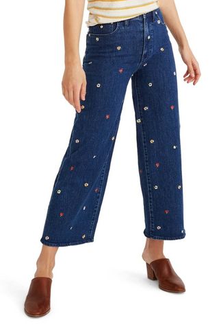 Madewell + Confetti Floral Embroidered Crop Wide Leg Jeans