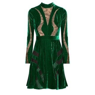 Elie Saab + Chantilly Lace-Paneled Crushed-Velvet Dress
