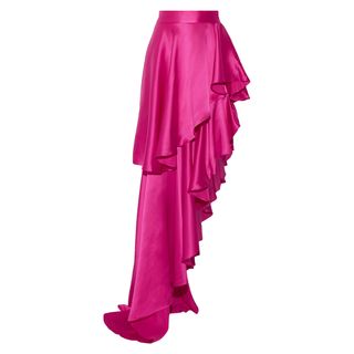 Michael Lo Sordo + Asymmetric Ruffled Silk-Satin Maxi Skirt