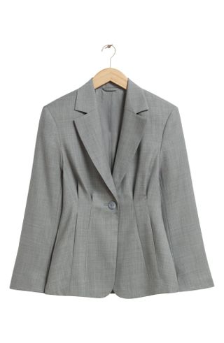 & Other Stories + Pleated Wool Blend One-Button Blazer