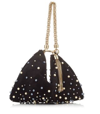 Jimmy Choo + Black Mix Suede Clutch Bag With Pearl Detailing