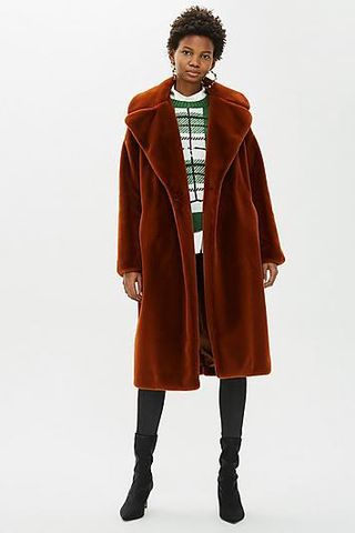 Topshop + Belted Velvet Faux Fur Coat