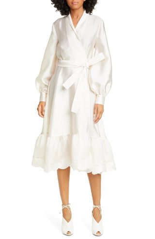 Stine Goya + Niki Long Sleeve Hammered Satin Midi Wrap Dress