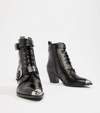 ASOS + Rhythmic Premium Leather Western Lace Up Boots