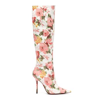Vetements + Floral Print Leather Knee High Boots