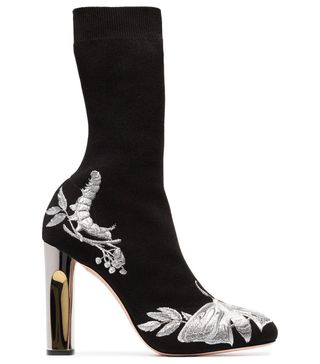 Alexander McQueen + Black 105 Floral Embroidered Sock Boots