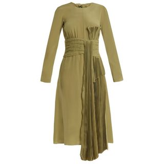 Rochas + Pleated-Drape Silk Crepe Dress