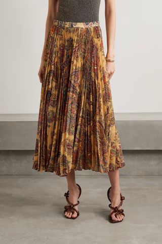 Etro + Pleated Paisley-Print Crepe Midi Skirt