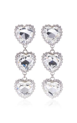 Alessandra Rich + Long Crystal Heart Earrings