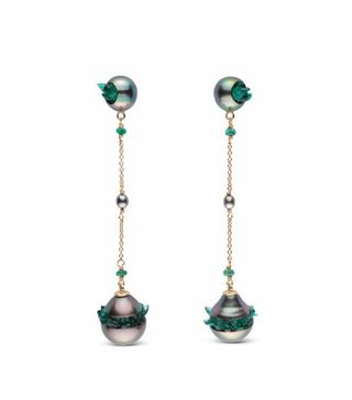 Little H + Tahitian Pearl and Emerald Point Collection Dangle Earrings