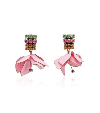 Marni + Cotton Flower and Rhinestone Earrings