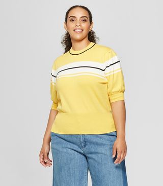 Who What Wear x Target + Striped Short Puff Sleeve Crew Neck Sweater