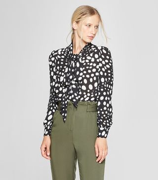 Who What Wear x Target + Long Sleeve Exaggerated Tie Neck Blouse