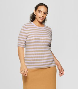 Who What Wear x Target + Striped Elbow Sleeve Crew Sweater