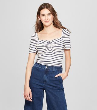 Who What Wear x Target + Striped Short Puff Sleeve Square Neck Top