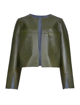Autograph + Leather Reversible Open Front Cropped Jacket